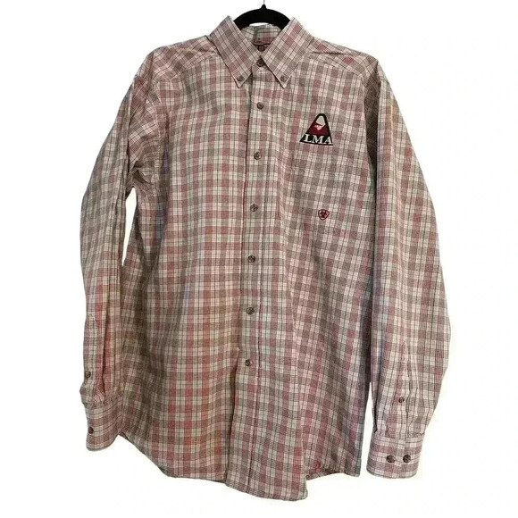 Ariat Mens M Red Plaid Pro Series Button Up Long Sleeve Vented Western Shirt - Picture 1 of 10
